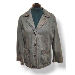 J. Jill Out of The Blue Denim Long Sleeve Jean Jacket Women L Lace Inseam